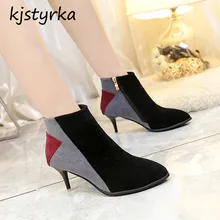 Kjstyrka botines mujer 2018 mulheres simples moda inverno quente cores misturadas 7 cm tornozelo mulheres botas elegantes senhoras bota feminina