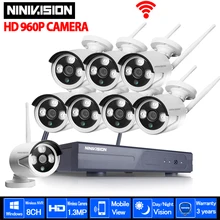 P2P 8CH CCTV Системы Беспроводной NVR комплект 8 шт. 960 P HD Открытый ИК Ночное Видение безопасности IP Камера WI-FI видео наблюдения Системы