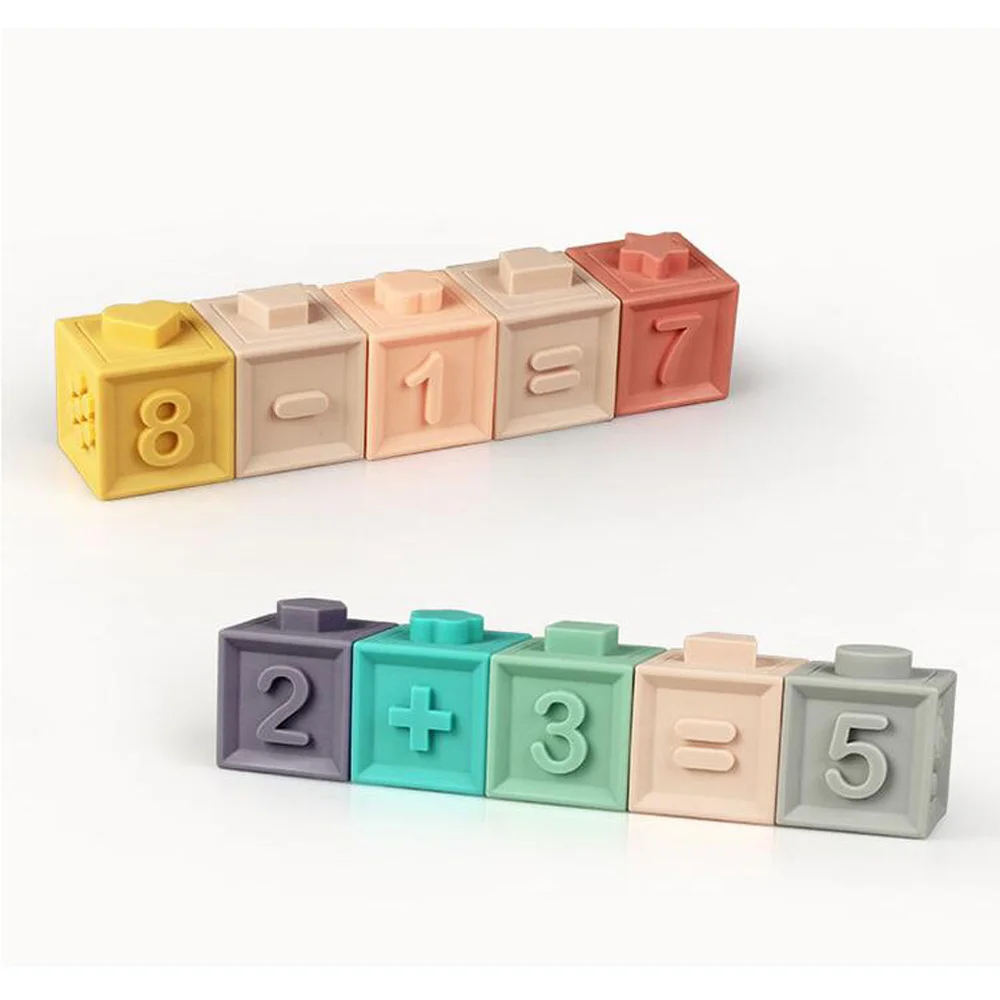 

10/12 Pcs/Lot Baby Toys Rattles 3D Grasp Building Blocks Touch Hand Rattles Soft Balls Baby Massage Rubber Teethers Squeeze Toy