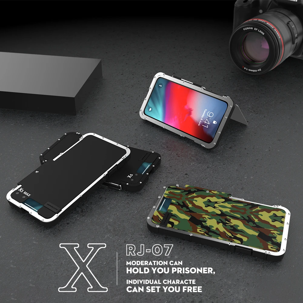 

R-just Stainless Steel Metal Flip Case For Samsung Galaxy Note 8 S7 edge S10 Plus Shockproof Cover for iphone XS XR MAX 8