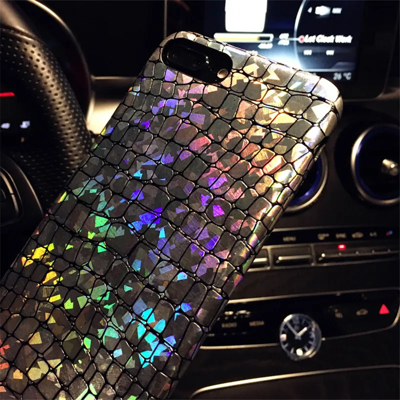 

Laser Rainbow Gradient Phone Case For iPhone 7 8 6S Colorful Crocodile Print Leather Back Cover Case For iPhone X XR Luxury Case