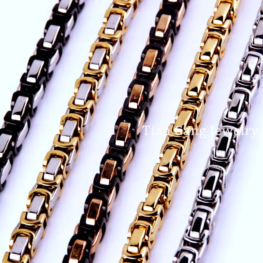 8mm Gold Tone Stainless Steel Byzantine Box Chain Necklace - Length 16 To 40 Inches, Lobster Clasp