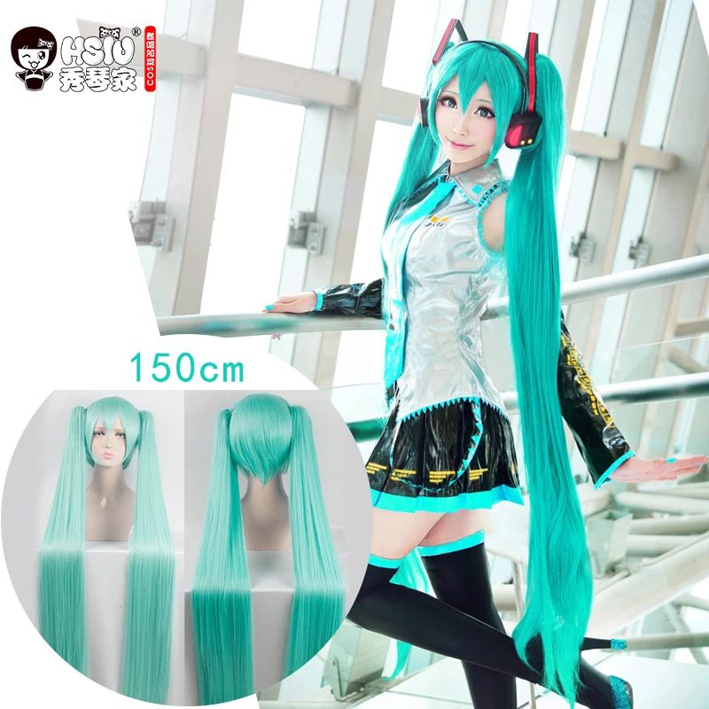 Ceny HSIU wysokiej jakości VOCALOID peruka do cosplay hatsune miku kostium grać peruki impreza z okazji halloween Anime gra włosy 150cm akwamaryn peruka