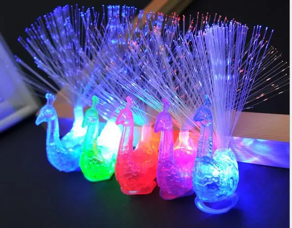 

20Pcs/lot New peacock finger lights toy colorful peacock RGB fiber optic lights children 's luminous toys