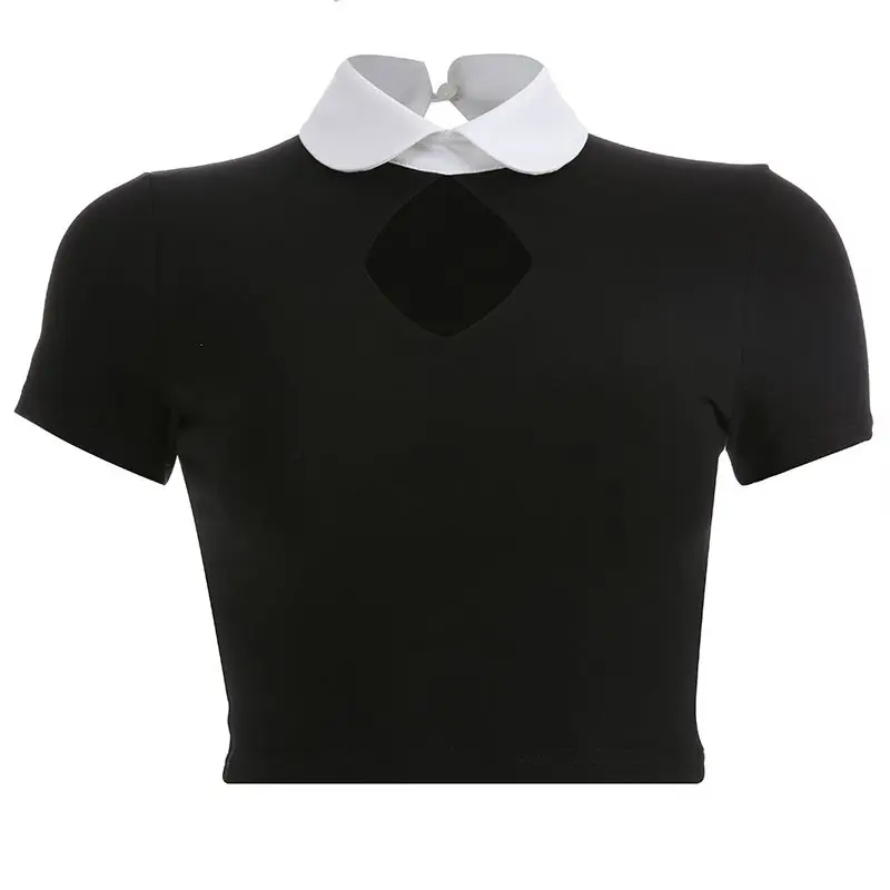 Новые летние женские футболки повседневные офисные женские элегантные сексуальные Клубные панк тонкие черные женские модные топы в готическом стиле