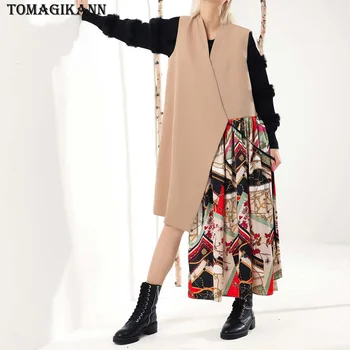 

Women Long Vest Tops Streetwear Floral Print Lace Patchwork Gilet 2019 Ladies V Neck Lace Up Sleeveless Waistcoat femme colete