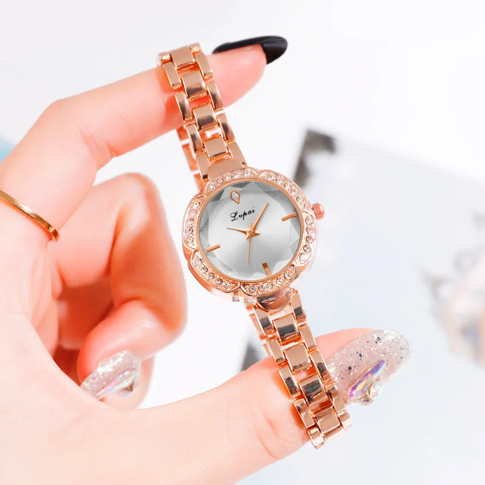 Роскошный горный хрусталь браслет часы кварцевые наручные часы LVPAI Лидер продаж Для женщин часы Элегантный Изысканный наручные часы с маленьким циферблатом подарок часы