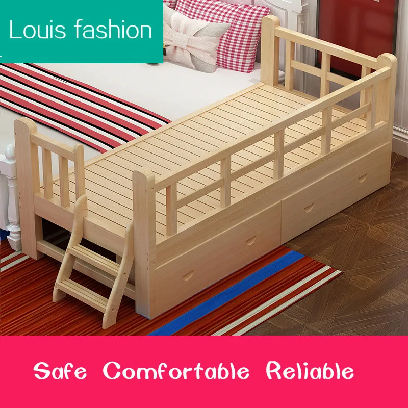 Aliexpress Buy Louis Fashion Solid Wood Children Bed Barrier Small Single Boy Girl Princess Child Widened Splicing From Reliable