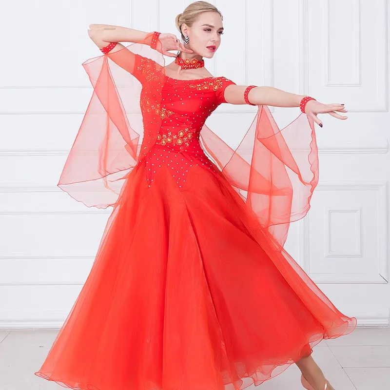 Гладкое бальное платье, стандартные танцевальные платья для танцев, бальные платья Венского вальса, женское платье фокстрот, Одежда для танцев quickstep - Цвет: Red