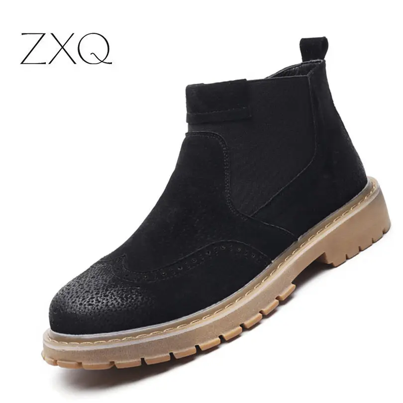 

Korean Version Men Suede Leather Fashion Boots Slip On Brogues Oxford Platform Men Shoes Outdoor Men Martin Ankle Boots