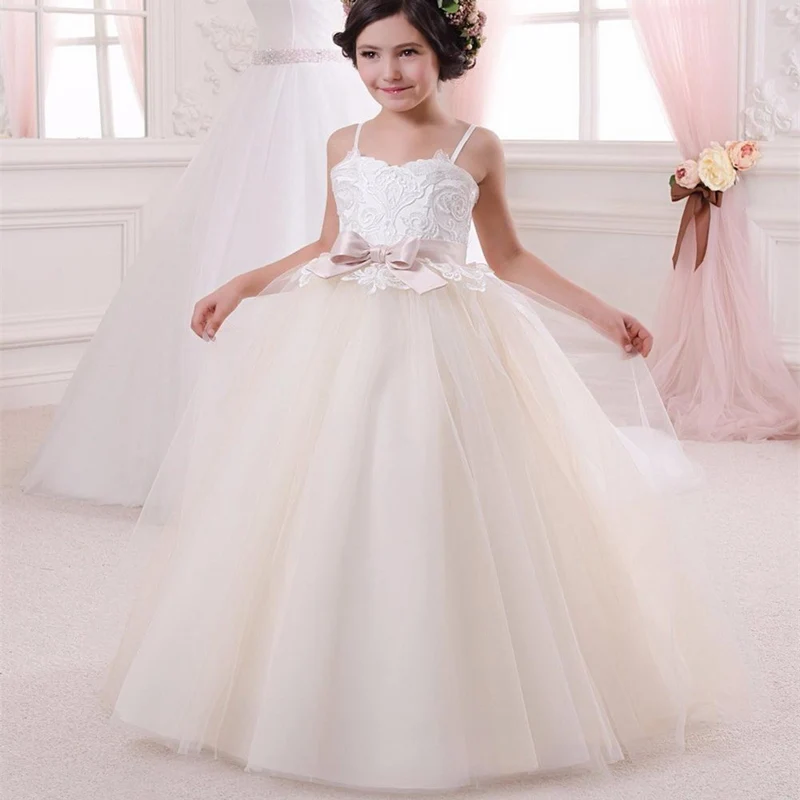 champagne pink flower girl dresses