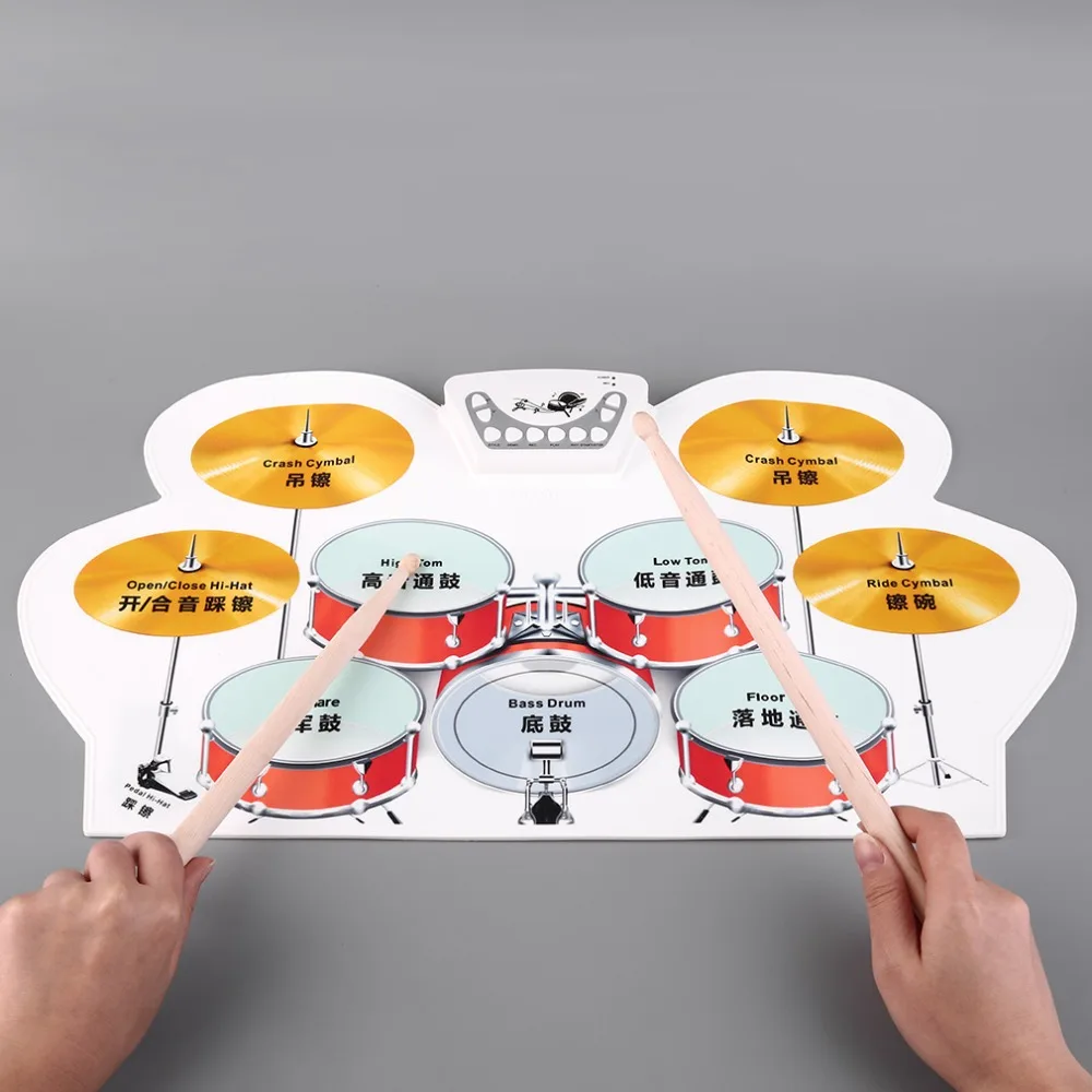Портативный силиконовый USB свернутый набор электронных ударных с барабанными палочками ножная педаль музыкальный инструмент