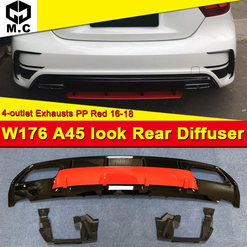 A45 look Diffuser+304 Stainless Steel 4-Outlet Exhaust Tip ABS Fits For Mercedes Benz W176 Sport Edition A180 A200 A250 2016-in A45 look Diffuser+304 Stainless Steel 4-Outlet Exhaust Tip ABS Fits For Mercedes Benz W176 Sport Edition A180 A200 A250 2016-in