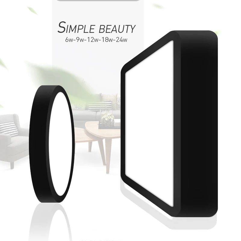 

1Pcs black Surface Mounted LED Panel Light bulb 6w 9w 12w 18w 24w Round Square LED Ceiling lamp Lights LED Downlight 110v-220V
