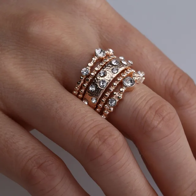 Buy Fashion 5 Pcs/Set Crystal Rose Gold Stackable Ring