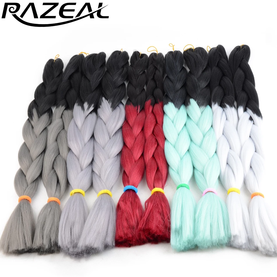 Razeal 24 дюймов 100 г Ombre jumbo косы 5 шт. химическое Brading волос крючком волос высокого Температура волокно