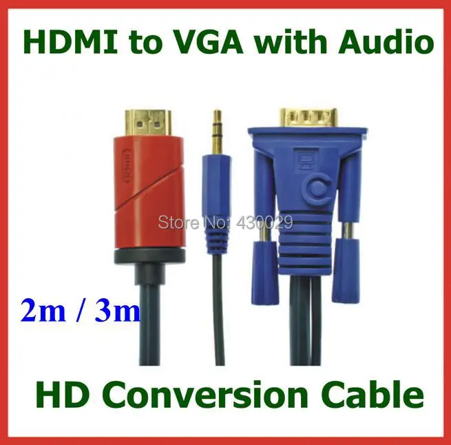 10 шт. HD Конверсионный кабель HDMI Male to VGA Male мм с 3,5 мм аудио кабель HDMI to VGA Video Converter кабель 2 м/3 м