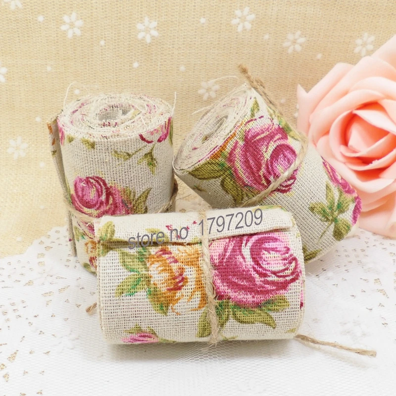 FLORAL PRINT HESSIAN BURLAP RIBBON 2 SIZES CRAFT WEDDING DECOR FAVOURS