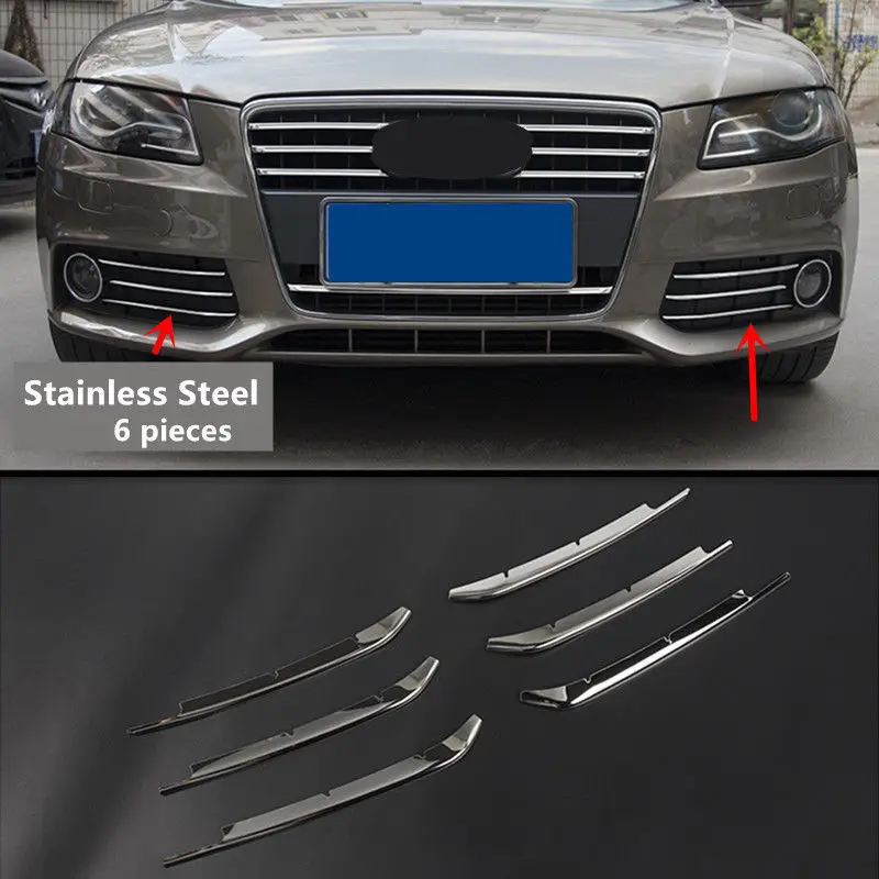 

Front Fog Light Cover Trim Car Styling Grille Decorative Strips Stainless Steel 6pcs For Audi A4 2009-2012