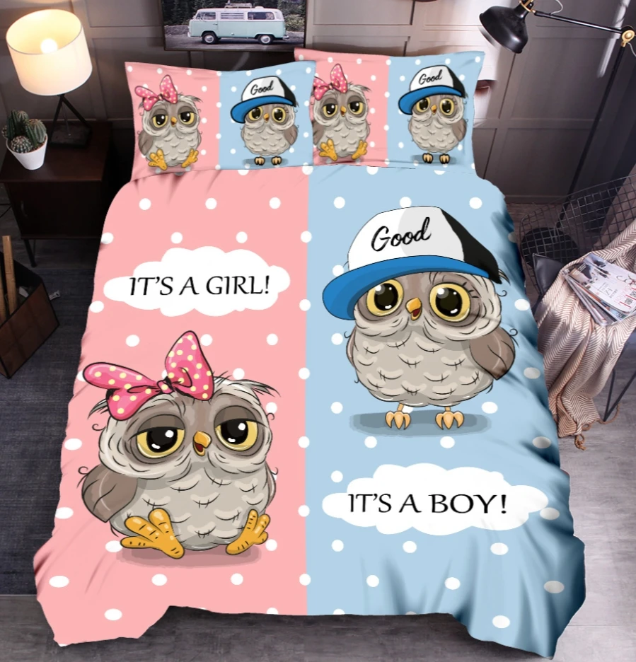 LOVINSUNSHINE Comforter Bed Sets Cartoon Kids Duvet Cover Cute Owl Printed Bedding Set AB#218