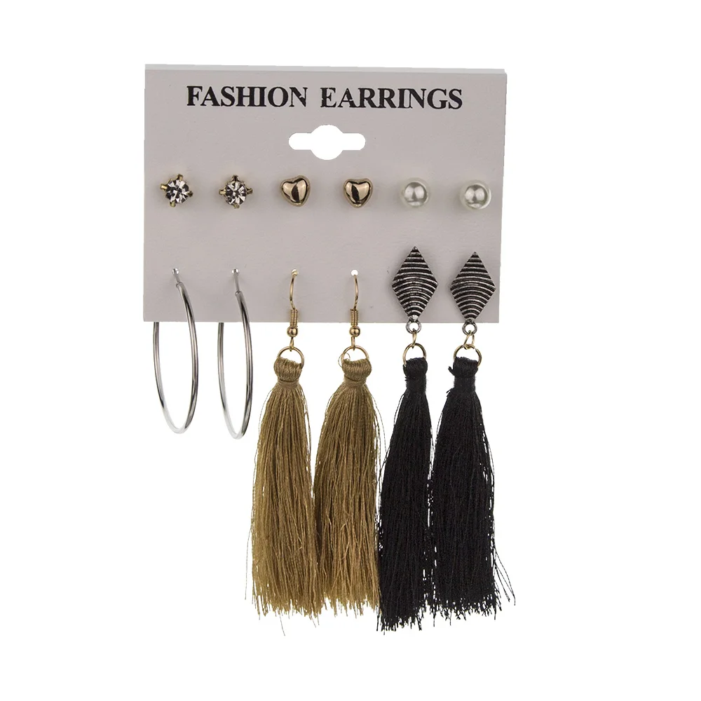 

Trendy Gothic Crystal Tassel Stud Earrings Set Zinc Alloy Geometric Earring Fashion Modern Woman Earrings 2019 Female Jewelry
