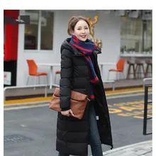 Новинка, зимний длинный пуховик, женский, большой размер, свободный, уплотненный, теплый, с капюшоном, куртка, качественный, белый, Утиный пух