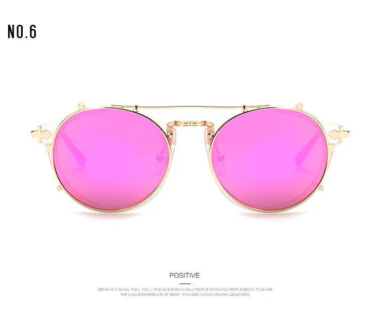 Новая мода ретро двойной флип стимпанк Солнцезащитные очки для женщин клип на солнцезащитные очки винтажные круглые унисекс солнцезащитные очки для мужчин