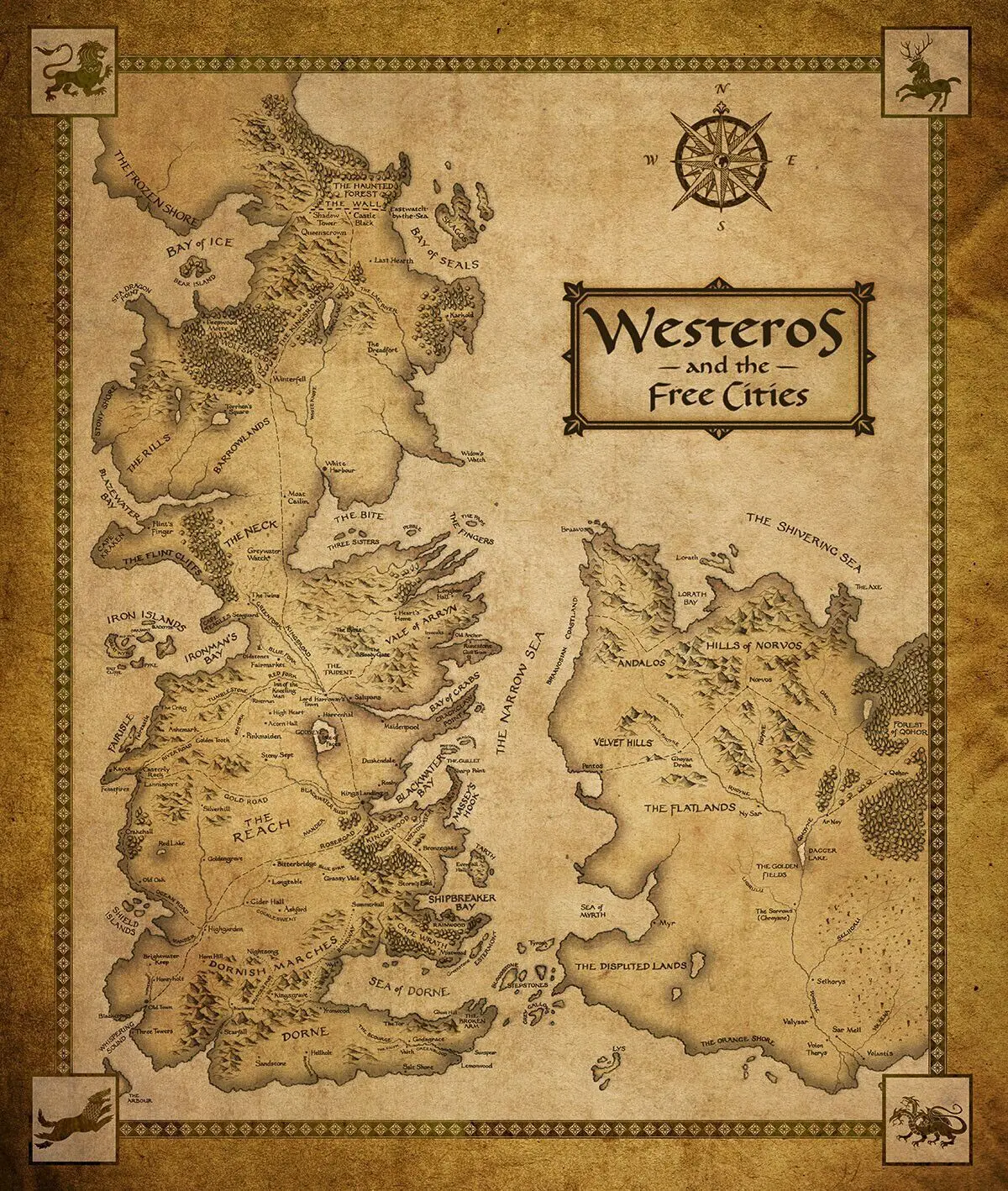 

Game Of Thrones Houses Map Westeros And Free Cities poster home decoration Canvas Print 50x75cm Free Shipping