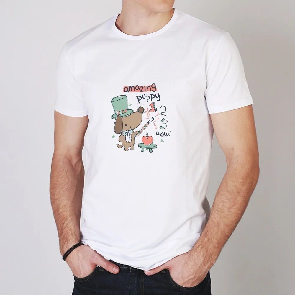 Удивительные щенок Для мужчин футболка Костюмы милые Дизайн собака мультфильм печатных футболки с милой собачкой Рубашка с короткими