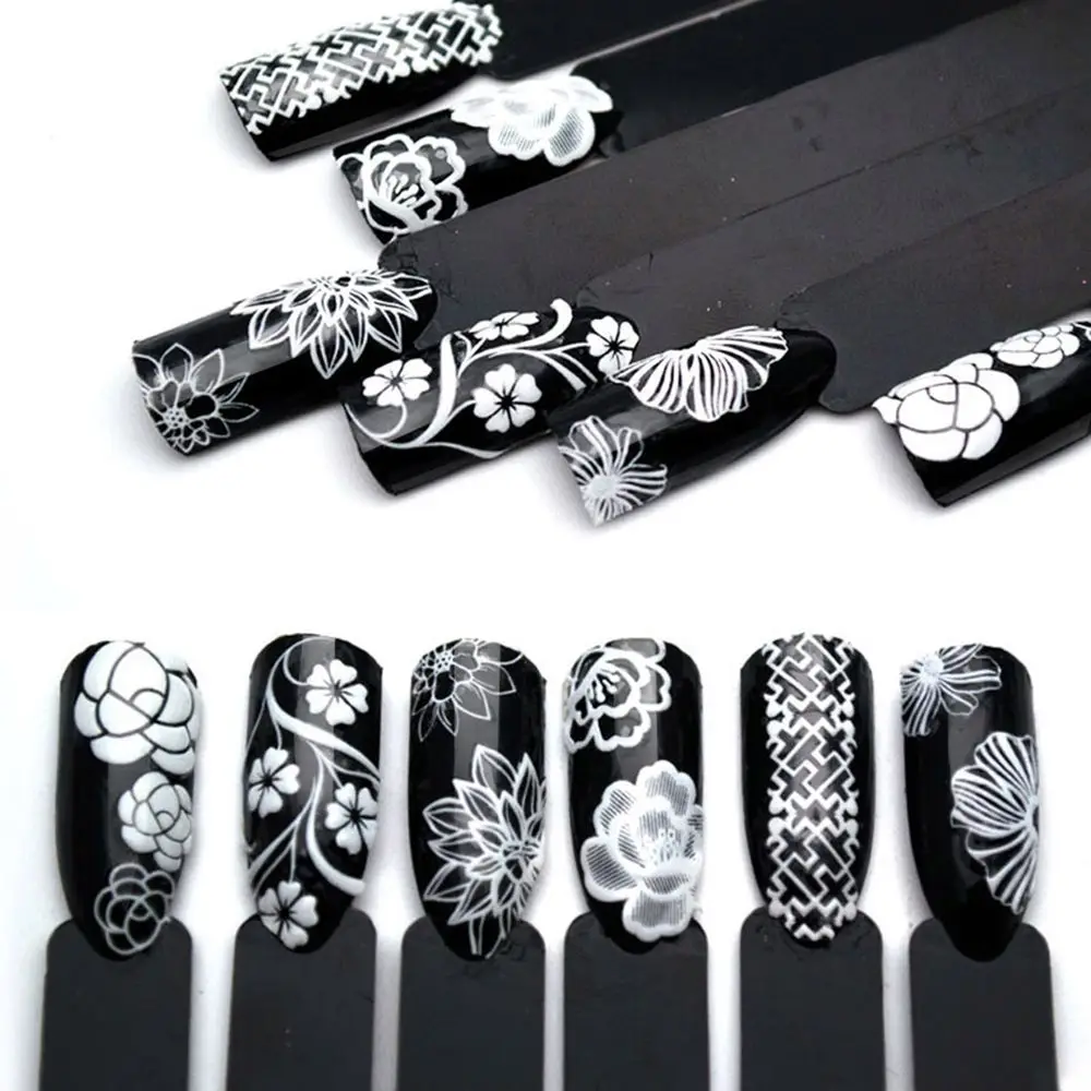 Белые цветы кружева стикеры 3D на ногти Nail Art украшения полоски 3D наклейки для ногтей самоклеющиеся DIY слайдер Дизайн Маникюр