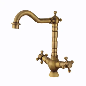 

Brass antique European style hot and cold water faucet Vintage spiral bathroom basin faucet