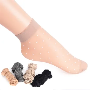 

10 Pairs Pure Color Dots Breathable Summer Sexy Black Skin Socks Women Girls Nylon Socks Wholesale 4 Colors