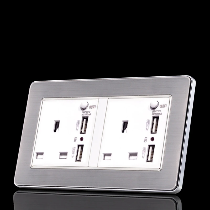 

Wall Power Dual UK Socket Plug Grounded 13A 250V British Standard Electrical Double Outlet Switch 146mm 86mm, Dual USB Socket
