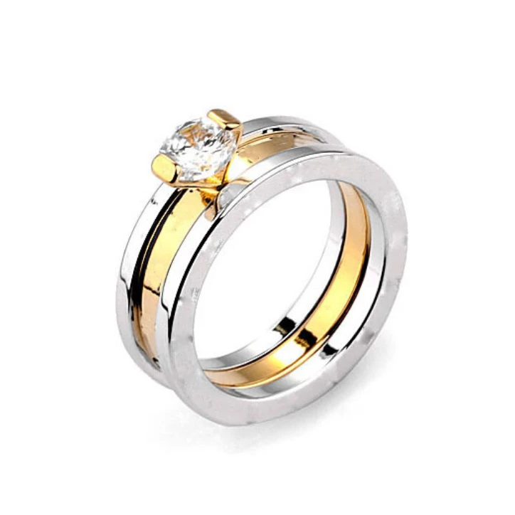 Gold Plated Stainless Steel Wedding font b Rings b font Made With Austrian Crystal Stellux Cubic