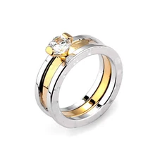 Gold Plated Stainless Steel Wedding Rings Made With Austrian Crystal Stellux Cubic Zirconia