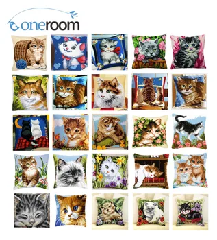 

Cats Acrylic Yarn Embroidery Pillow Tapestry Cushion Front Cross Stitch Pillowcase DIY needlework