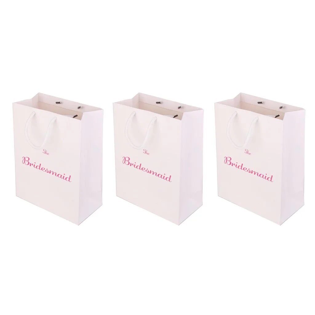 MagiDeal 3pcs Large The Bridesmaid Printed Wedding Party Paper Gift Favour Bag with Handle White