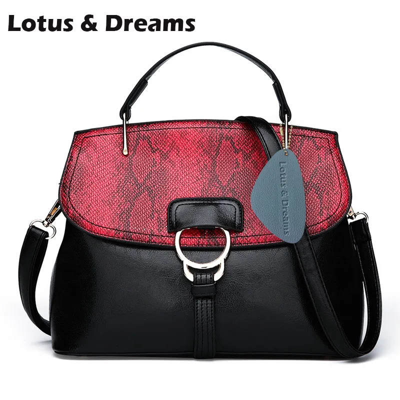 Lotus & Dreams Vintage Red Women Handbag PU Leather Totes Purse Best