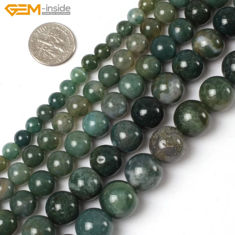 

Gem-inside 2-14mm Natural Stone Beads Moss Agates Beads For Jewelry Making Beads 15inch DIY Beads Bracelets For Women Jewellery