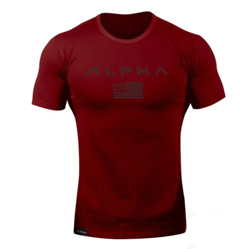 Мужская брендовая футболка, камуфляжная, для бодибилдинга, дышащая, подходит для мужчин, хлопковые рубашки с коротким рукавом для тренировок, мужские повседневные футболки, топы - Цвет: wine red