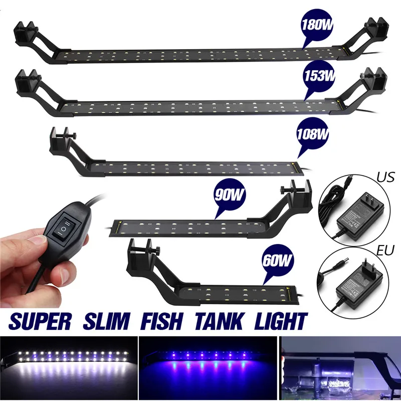 

Mising Super Slim LED Fish Tank Light Aluminium White+Blue 110V US Plug 220V EU Plug 23cm-95cm
