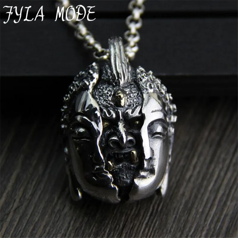 

S925 Sterling Silver Pendant Personality Male Hand Carved Evil From The Heart Thai Silver Necklace Pendant 26*37MM 29G PBG066