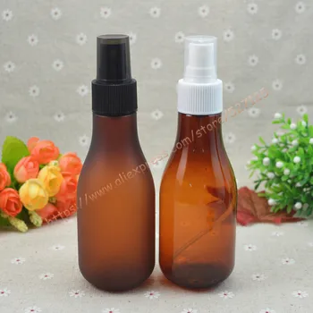 

150ml brown/brown frosted pear shaped PET bottle with white/black sprayer.mist PET bottle. travel refillable perfume container