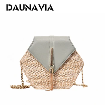 

DAUNAVIA Straw leather Handbag Women Summer Rattan Bag Handmade Woven Beach Circle Bohemia Shoulder Bag New Fashion Crossbody