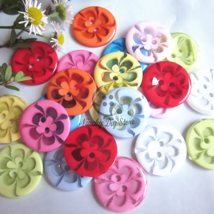 60pcs 20mm 17mm 14mm Mixed Colors 2 holes Flower Pattern Resin Buttons Kids Sweater Cardigan Sewing Accessories Loose Button 3