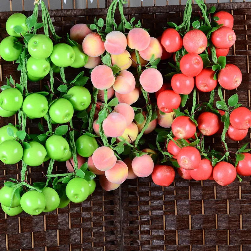 

8 pcs/string Artificial Simulation Fruits And Vegetables Fake Plastic Foam Fruit Hanging Home Garden Fruit Shop Decor