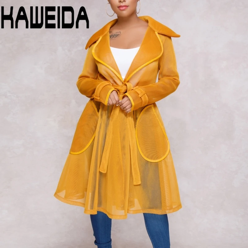 Mesh Sheer Long Trench Coat For Women Transparent Turn Down Collar Sashes Trench Female Casual Winter Coat Women Outwear Mesh Sheer Long Trench Coat For Women Transparent Turn Down Collar Sashes Trench Female Casual Winter Coat Women Outwear