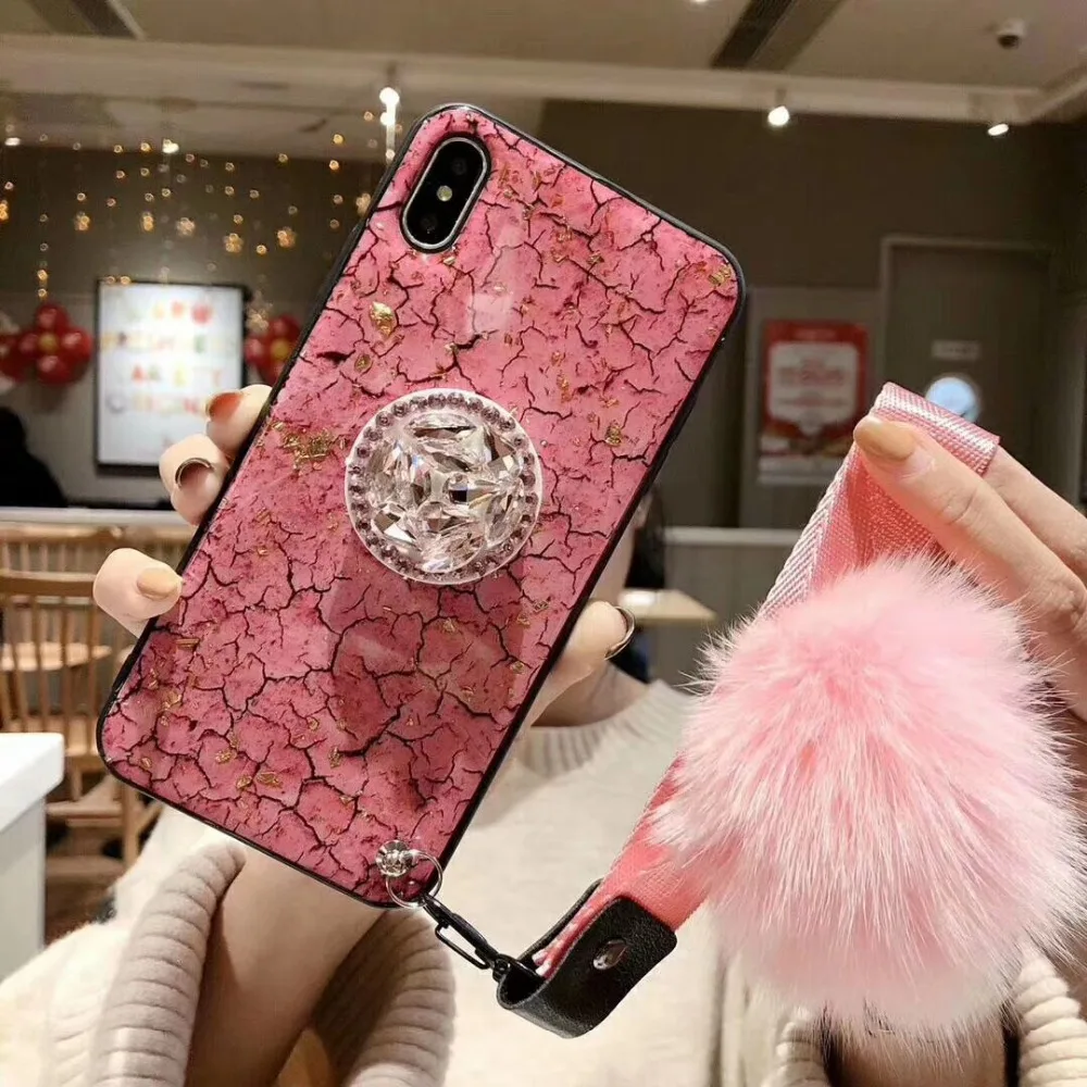 Glitter DIY Fur Hair Ball+Crystal Bracket+Strap Phone Case For Samsung S8 S9 Plus Note 8 9 For iphone 6 6s 7 8 Plus XS MAX XR Glitter DIY Fur Hair Ball+Crystal Bracket+Strap Phone Case For Samsung S8 S9 Plus Note 8 9 For iphone 6 6s 7 8 Plus XS MAX XR