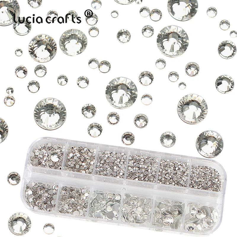 

1Box SS3-SS40 Mixed Size Transparent Clear Rhinestones Glass Crystals Non Hotfix Stones For Nails Art Clothes Decorations G0217