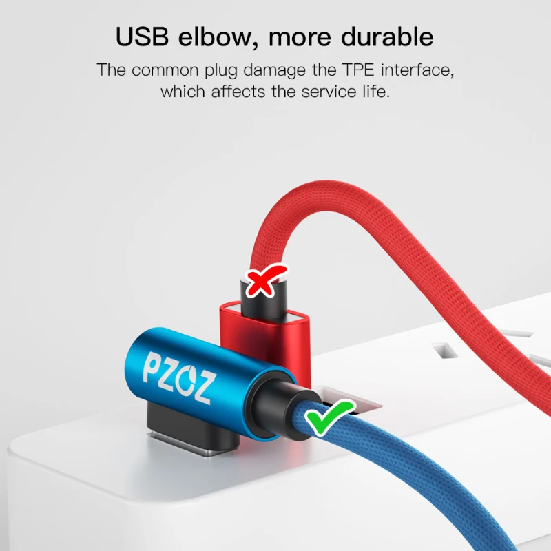 PZOZ 90 Degree USB Micro Cable Fast Charging Adapter Micro USB Mobile Phone Charge Microusb Cable Data For Samsung Huawei Xiaomi